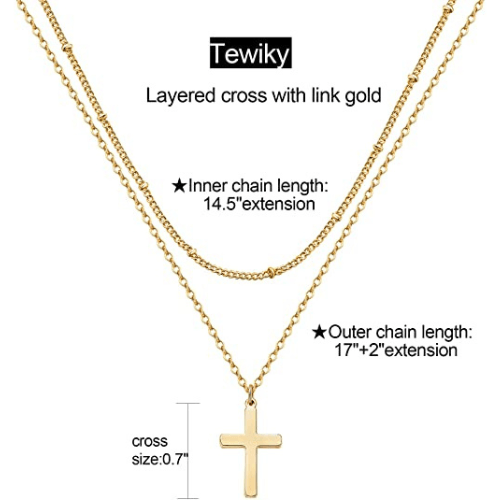 Layered Beaded Chain with Cross Pendant Necklace
