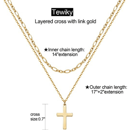 Layered Link with Cross Pendant Necklace