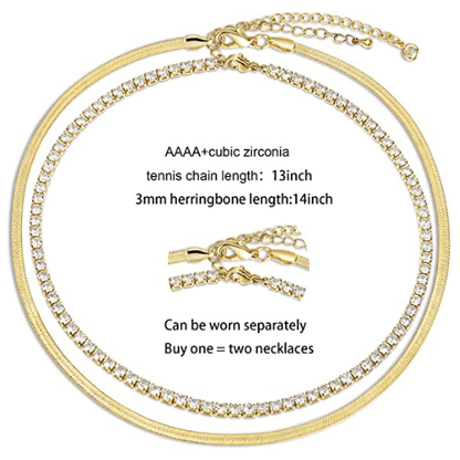 Layered Tennis Choker with Herringbone Necklace