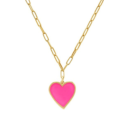 Pink Heart Pendant with Paperclip Chain Necklace
