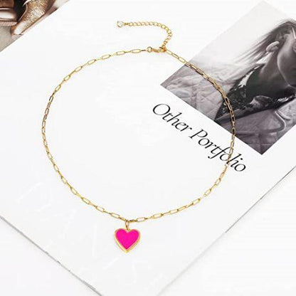 Pink Heart Pendant with Paperclip Chain Necklace