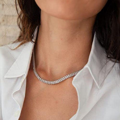 Rectangle CZ Tennis Choker Necklace